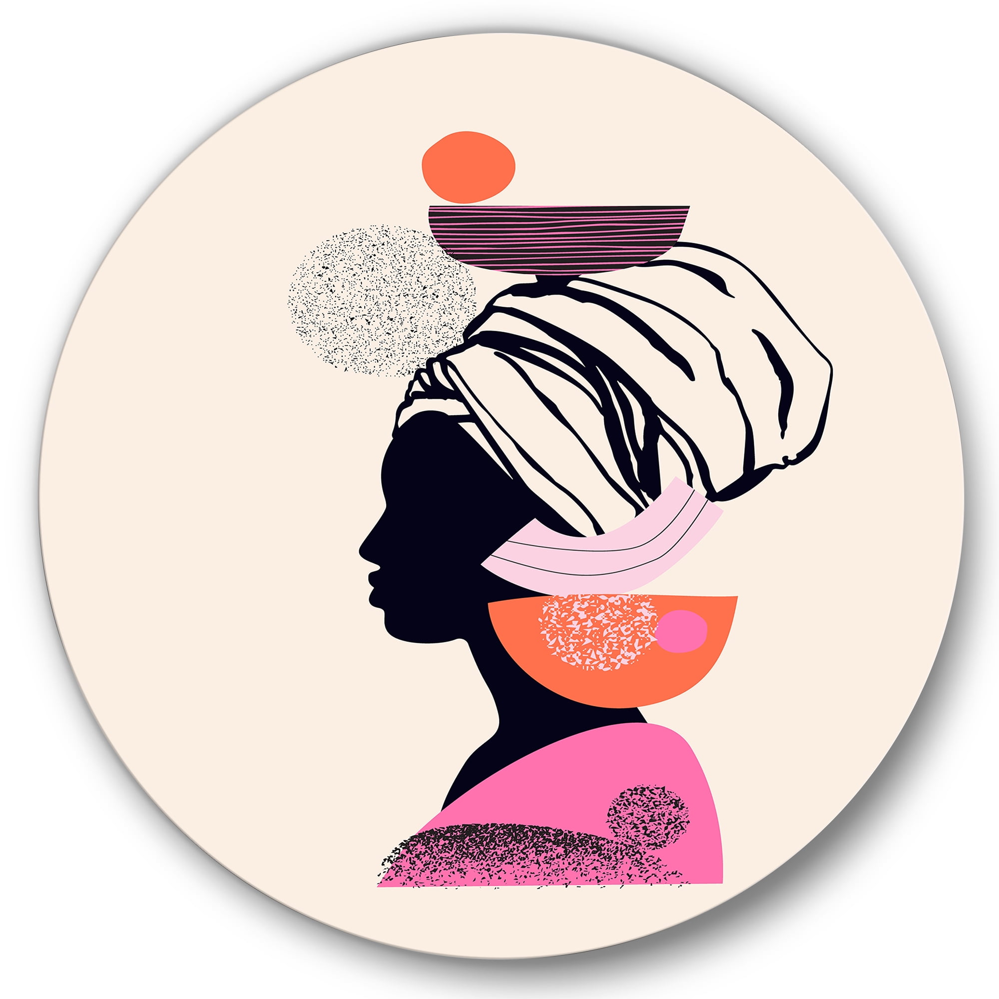 Designart 'Ethnic Portrait of African American Woman' Modern Circle Metal Wall Art 23x23 - Disc of 23