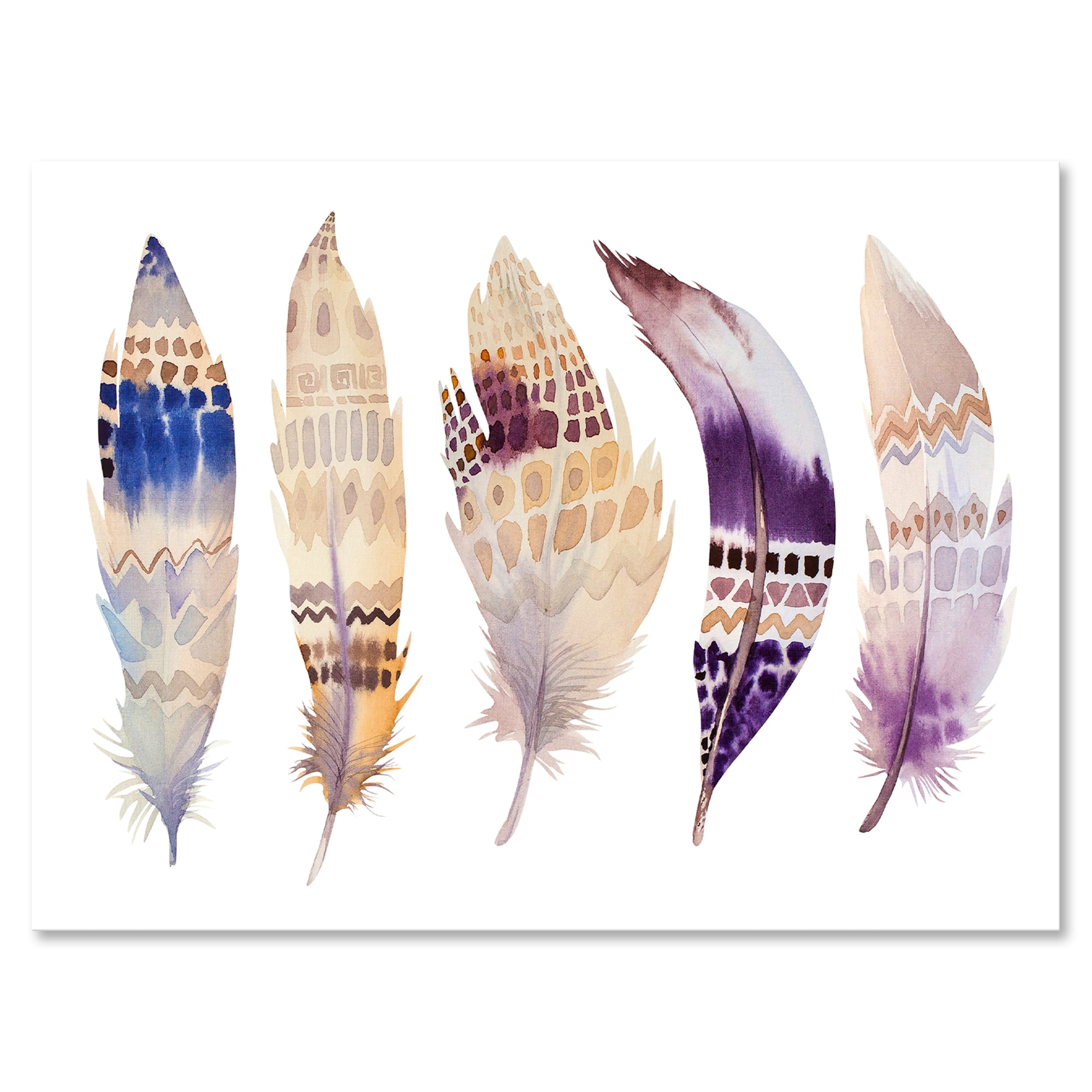 Designart ' Ethnic Purple Boho Art Feathers ' Bohemian & Eclectic Canvas Wall Art Print