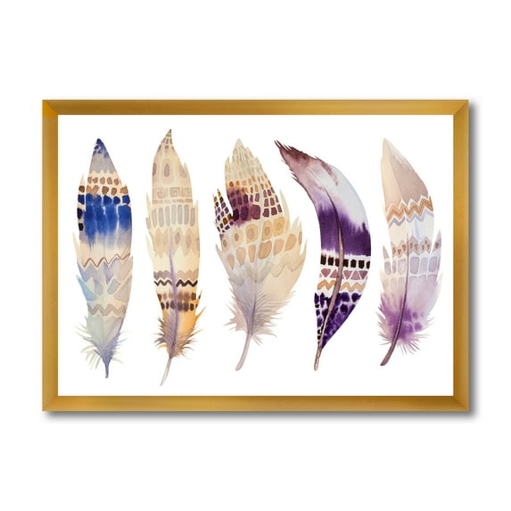Designart 'Ethnic Purple Boho Art Feathers' Bohemian & Eclectic Framed Art Print