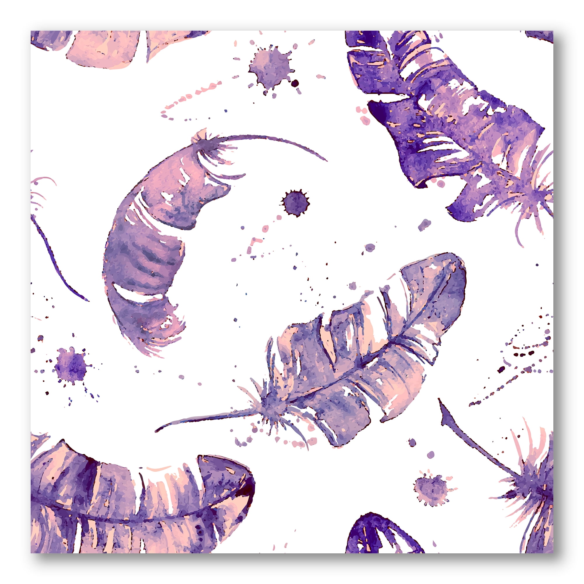 Designart ' Ethnic Purple Feathers Composition ' Bohemian & Eclectic Canvas Wall Art Print