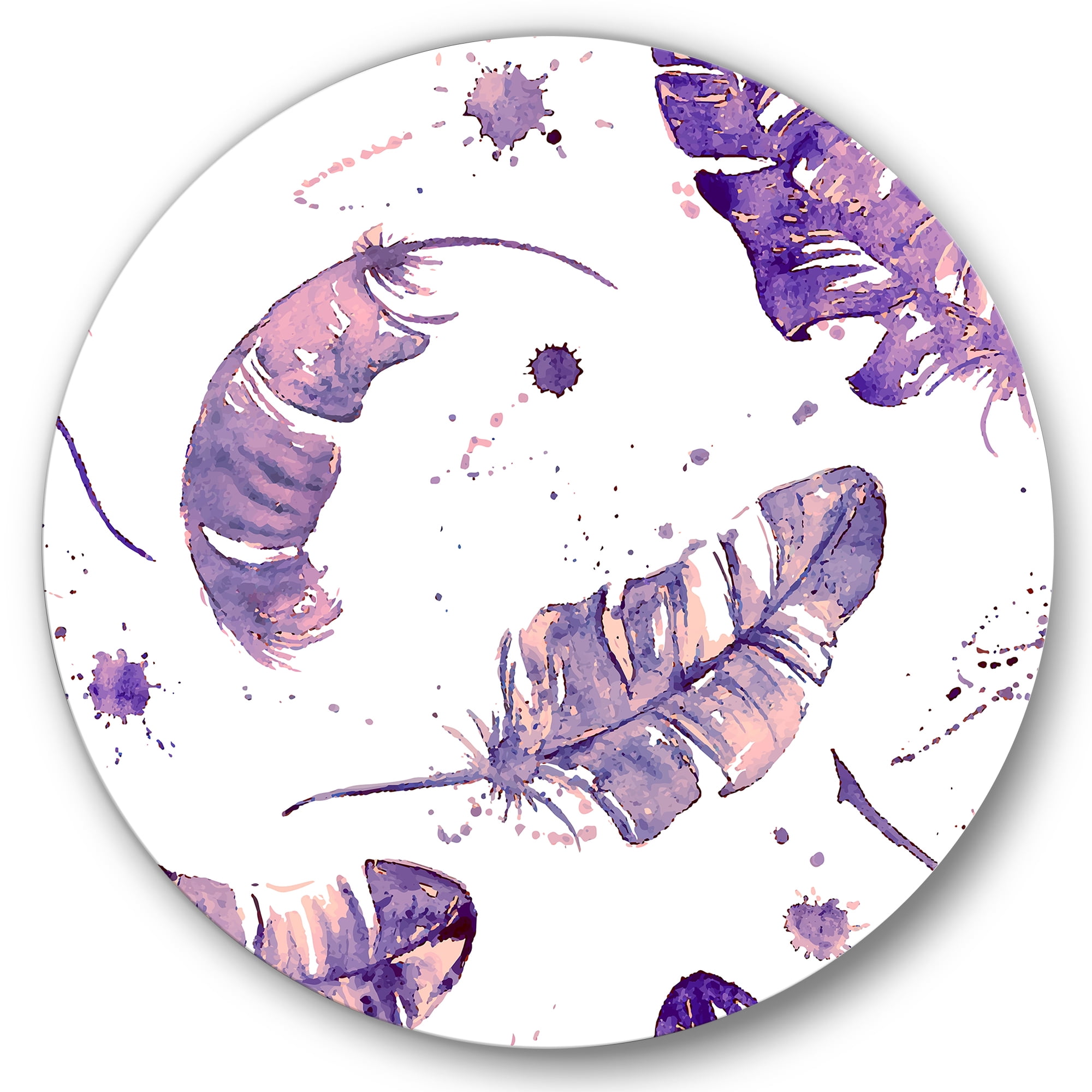Designart 'Ethnic Purple Feathers Composition' Bohemian & Eclectic Circle Metal Wall Art 36x36 - Disc of 36