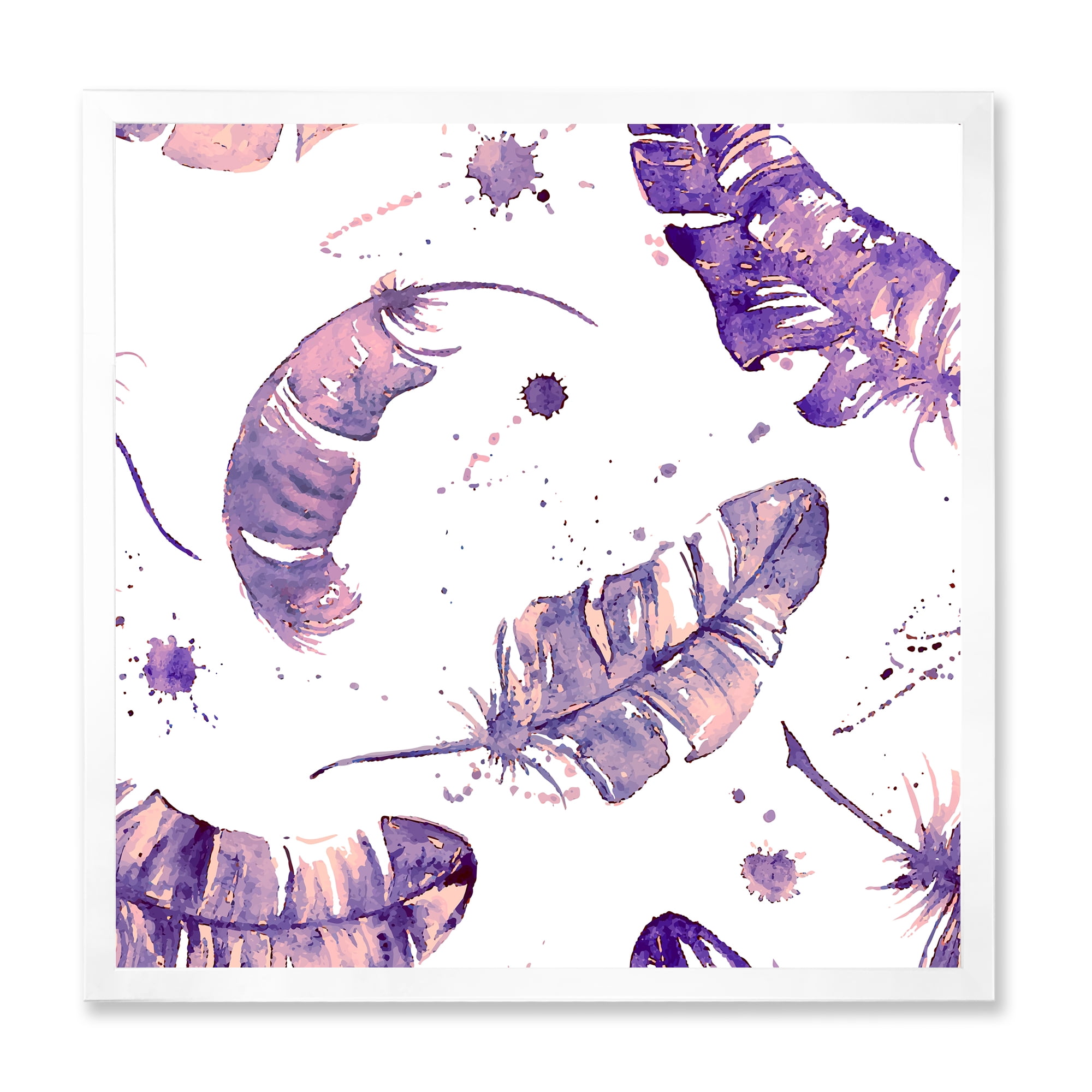 Designart 'Ethnic Purple Feathers Composition' Bohemian & Eclectic Framed Art Print