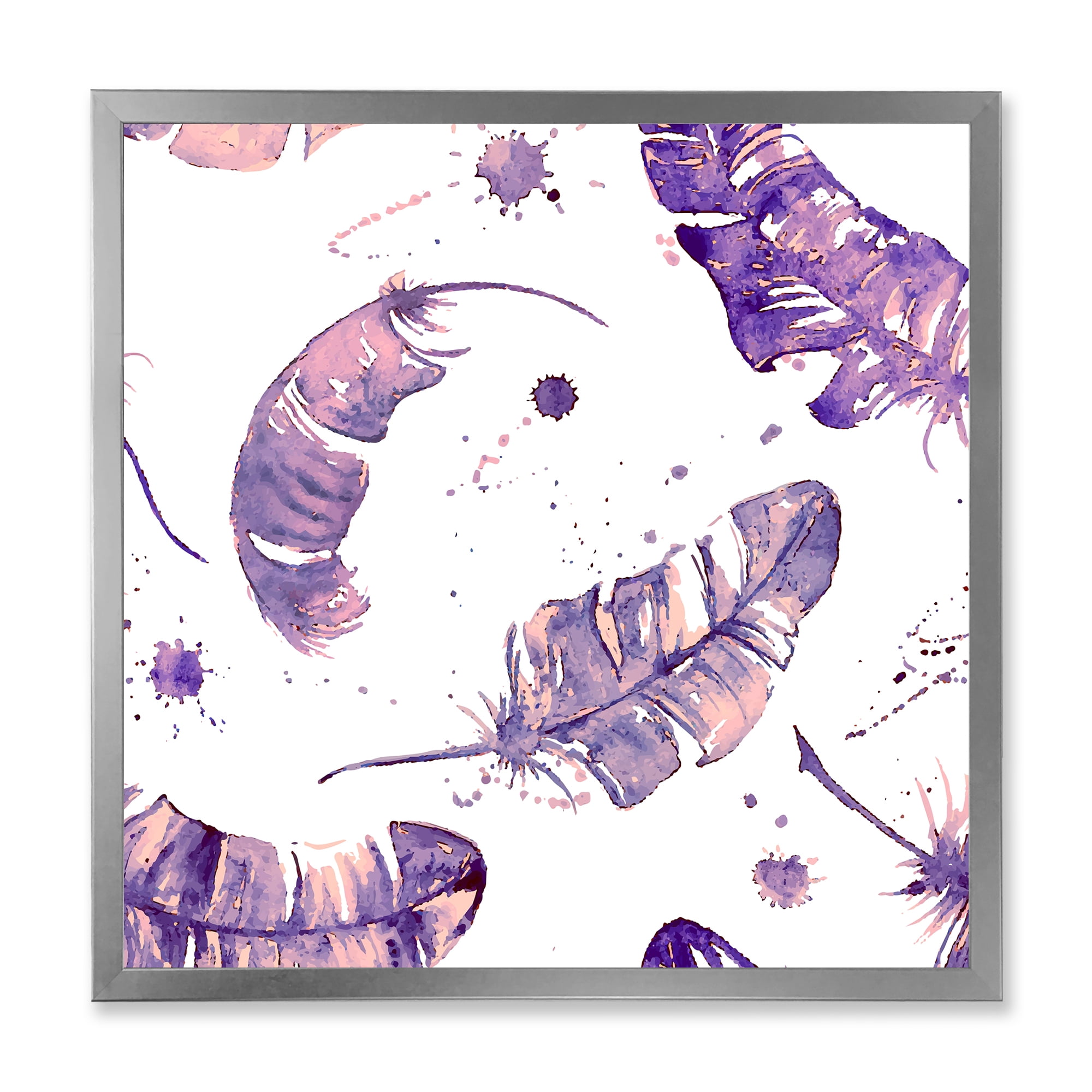 Designart 'Ethnic Purple Feathers Composition' Bohemian & Eclectic Framed Art Print