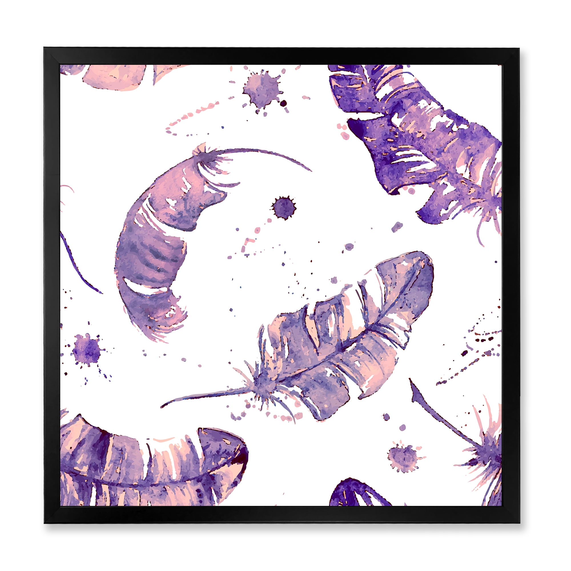 Designart 'Ethnic Purple Feathers Composition' Bohemian & Eclectic Framed Art Print
