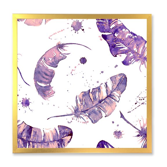 Designart 'Ethnic Purple Feathers Composition' Bohemian & Eclectic Framed Art Print