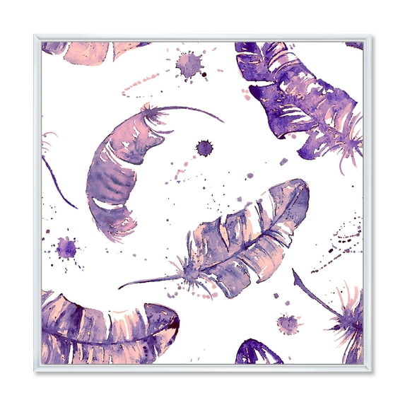 Designart 'Ethnic Purple Feathers Composition' Bohemian & Eclectic Framed Canvas Wall Art Print