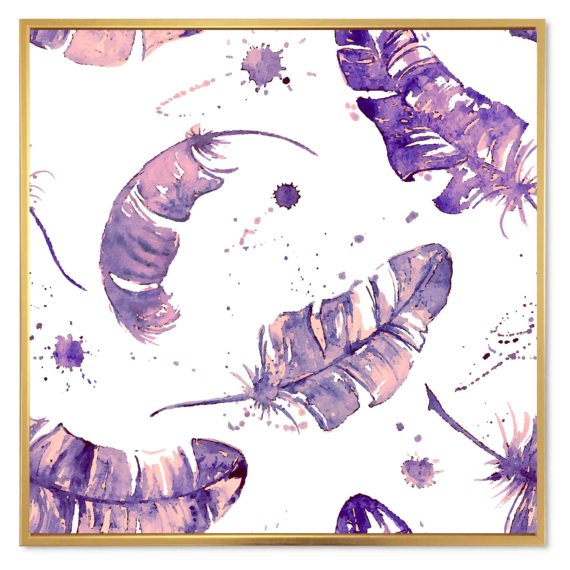 Designart 'Ethnic Purple Feathers Composition' Bohemian & Eclectic Framed Canvas Wall Art Print