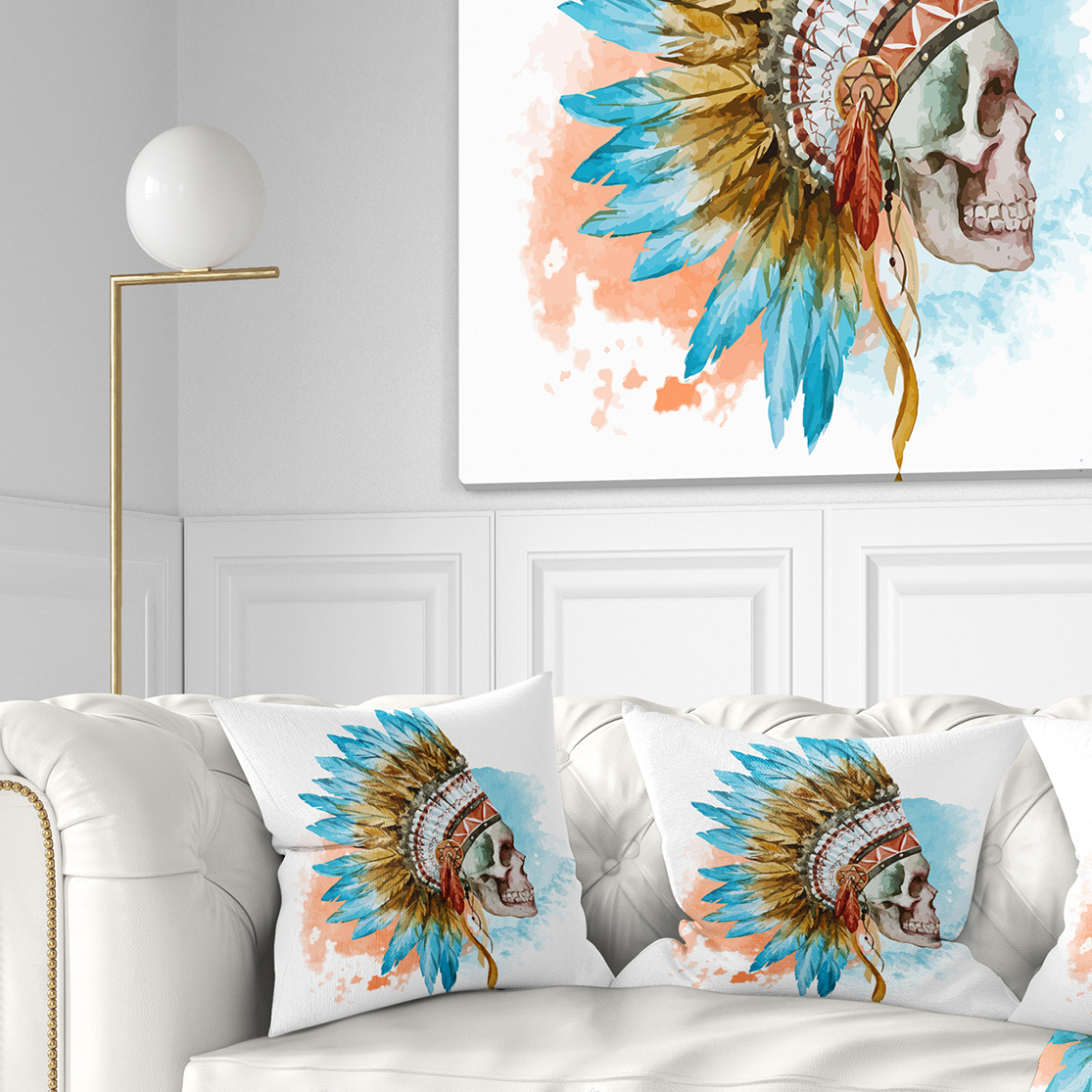 Designart Ethnic Skull - Abstract Throw Pillow - 16x16