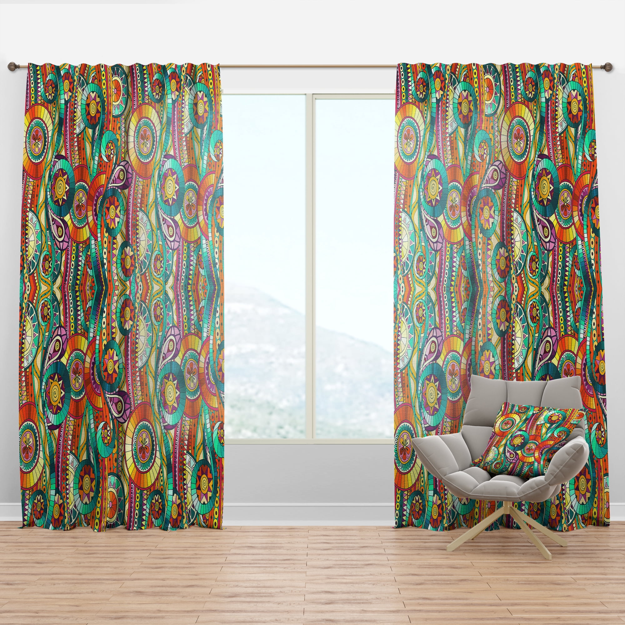 Designart 'Ethnic Tribal Doddle Pattern Mosaic Elements' Bohemian & Eclectic Curtain Panel