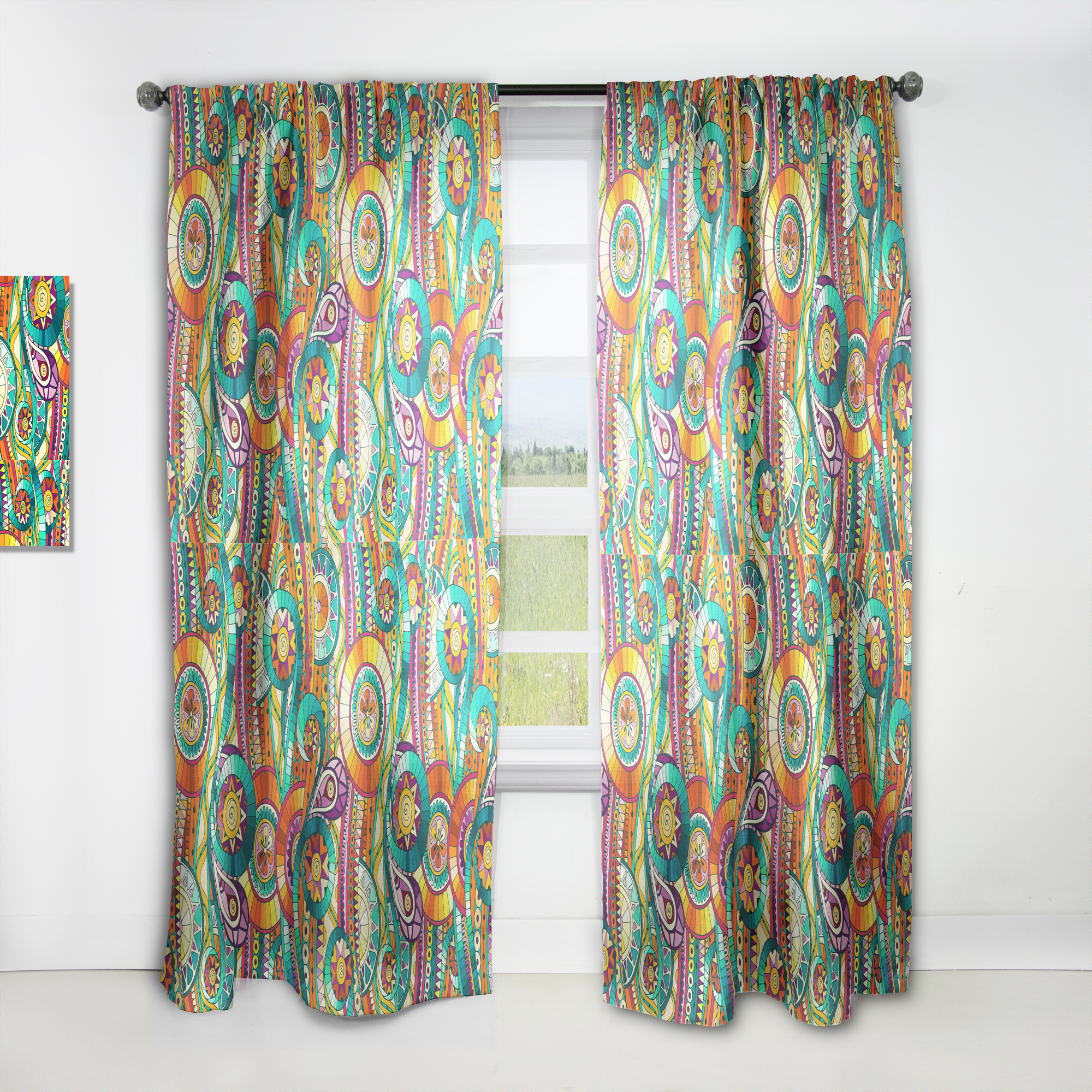 Designart 'Ethnic Tribal Doddle Pattern Mosaic Elements' Bohemian & Eclectic Curtain Panel
