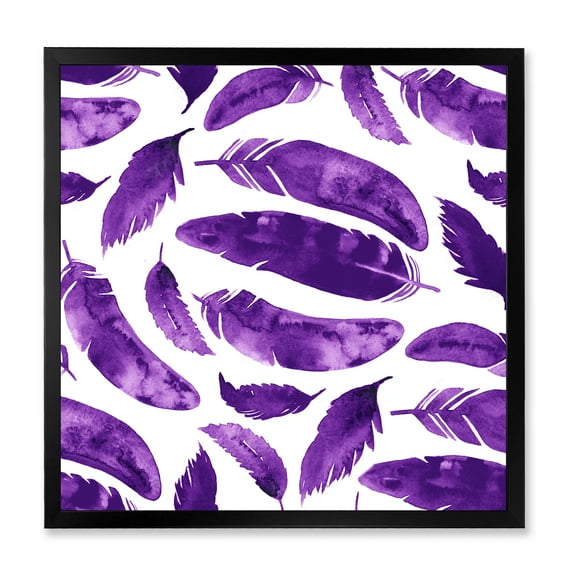 Designart 'Ethnic VIolet Feathers On White' Bohemian & Eclectic Framed Art Print