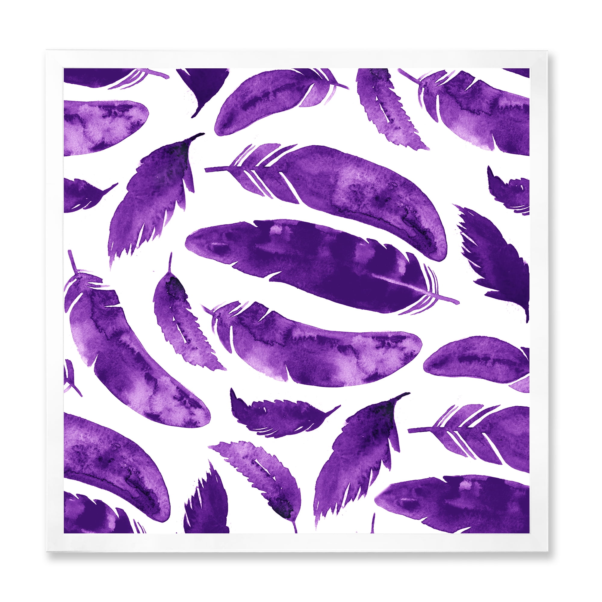 Designart 'Ethnic VIolet Feathers On White' Bohemian & Eclectic Framed Art Print