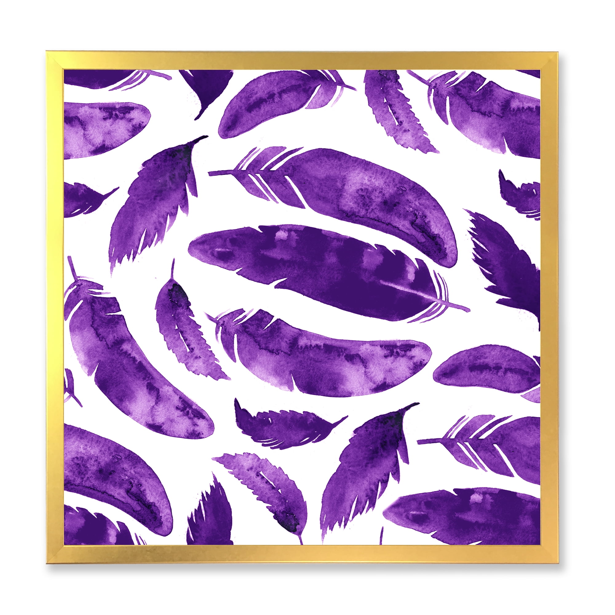 Designart 'Ethnic VIolet Feathers On White' Bohemian & Eclectic Framed Art Print