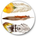 thumbnail image 1 of Designart 'Ethnic Yellow Feather From Wing On White' Bohemian & Eclectic Circle Metal Wall Art 36x36 - Disc of 36, 1 of 5