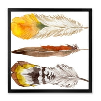 Designart 'Ethnic Yellow Feather From Wing On White' Bohemian & Eclectic Framed Art Print