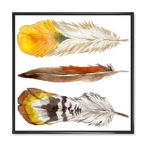 Designart 'Ethnic Yellow Feather From Wing On White' Bohemian & Eclectic Framed Canvas Wall Art Print