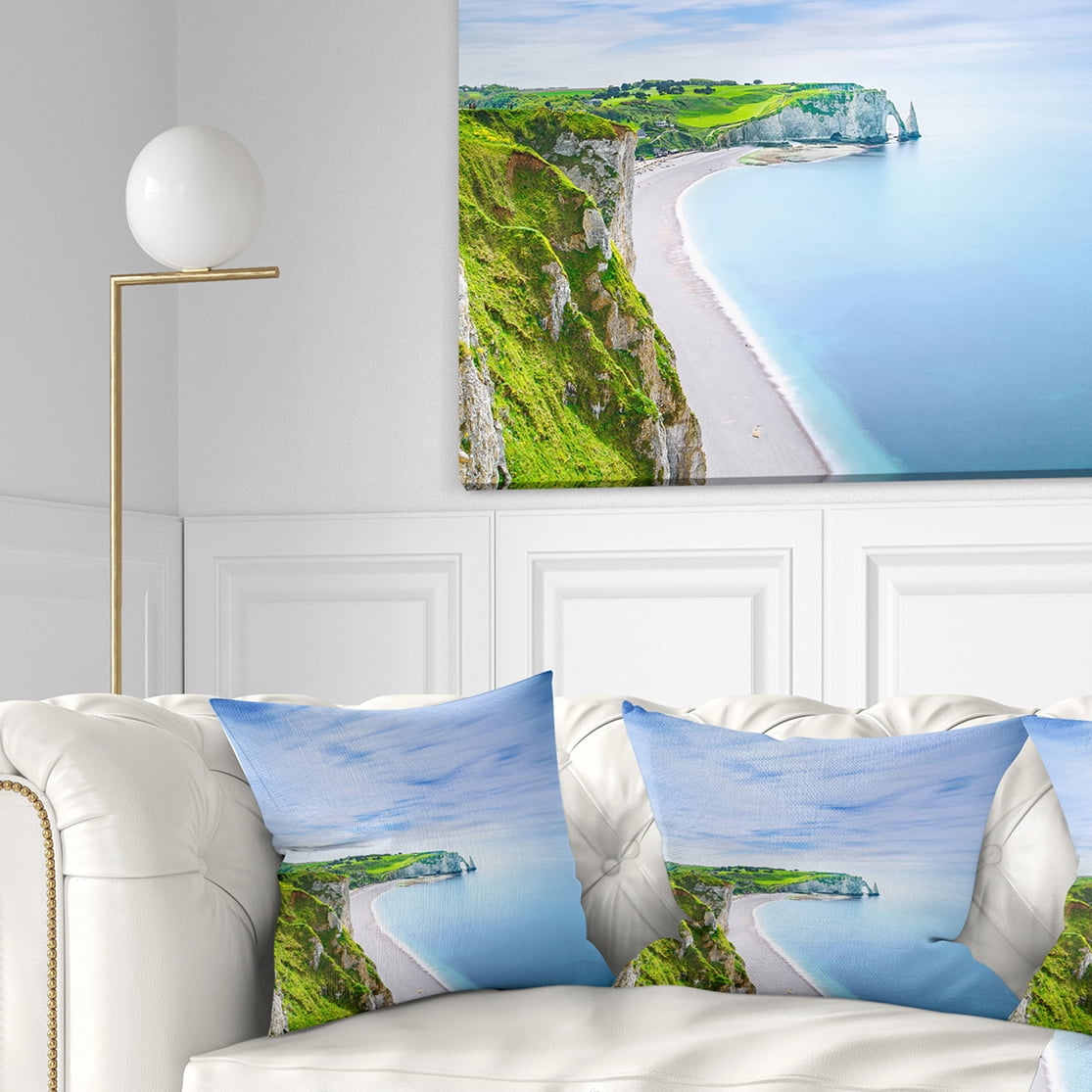 Designart Etretat Aval Cliff and Rocks Normandy - Beach Photo Throw Pillow - 18x18