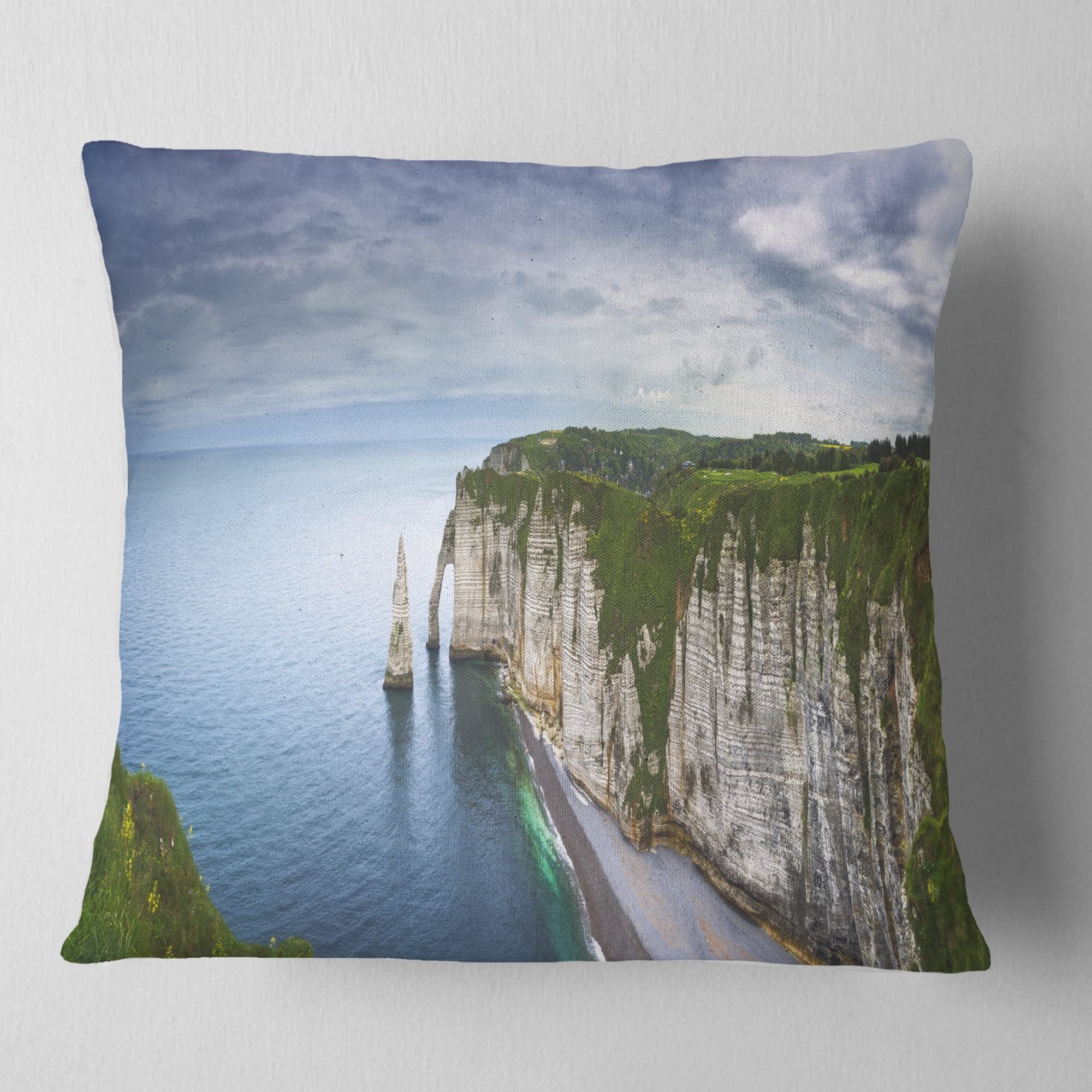 Designart Etretat Aval Cliff and Rocks - Oversized Beach Throw Pillow - 18x18
