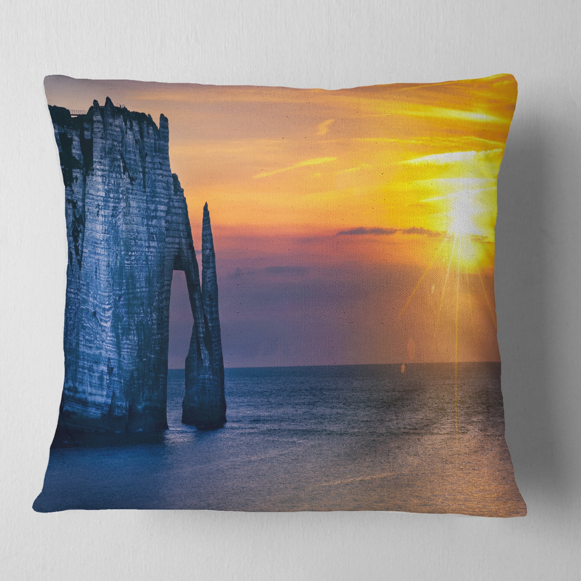 Designart Etretat Cliff Normandy Panorama - Seashore Throw Pillow - 16x16