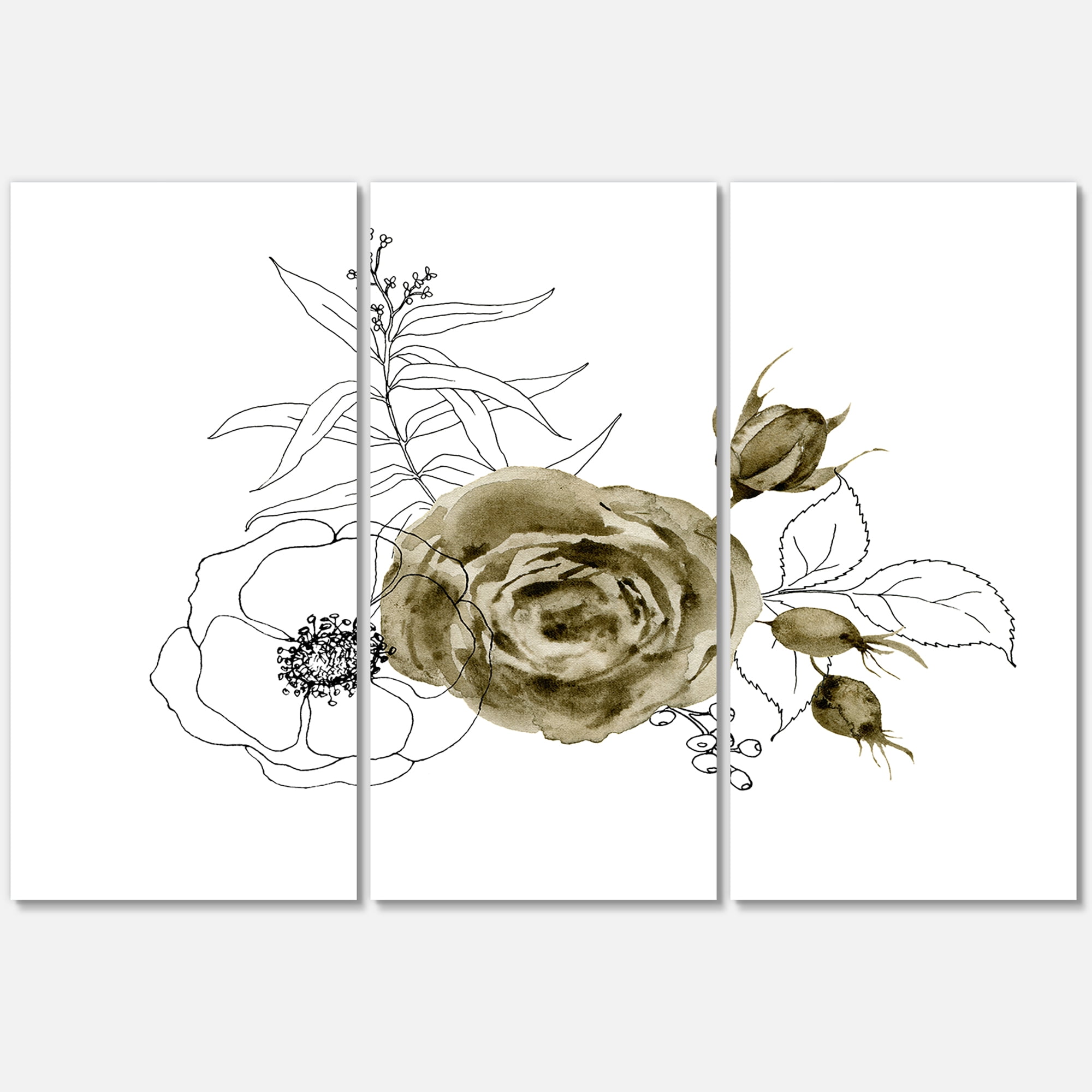 Designart ' Eucalyptus Branches With Anemone Bouquet Flower I ' Traditional Canvas Wall Art Print