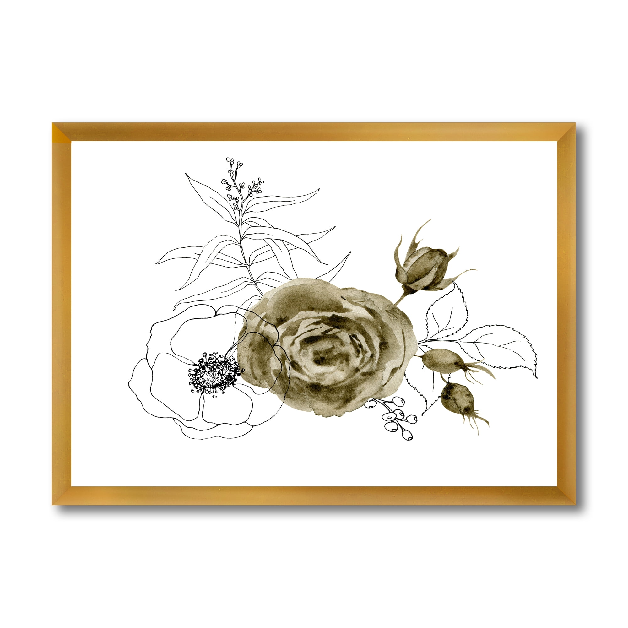 Designart 'Eucalyptus Branches With Anemone Bouquet Flower I' Traditional Framed Art Print