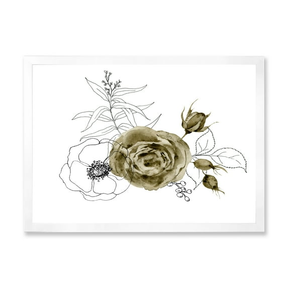 Designart 'Eucalyptus Branches With Anemone Bouquet Flower I' Traditional Framed Art Print