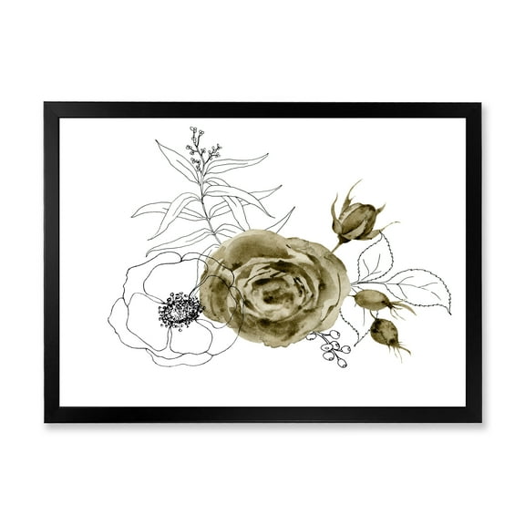 Designart 'Eucalyptus Branches With Anemone Bouquet Flower I' Traditional Framed Art Print