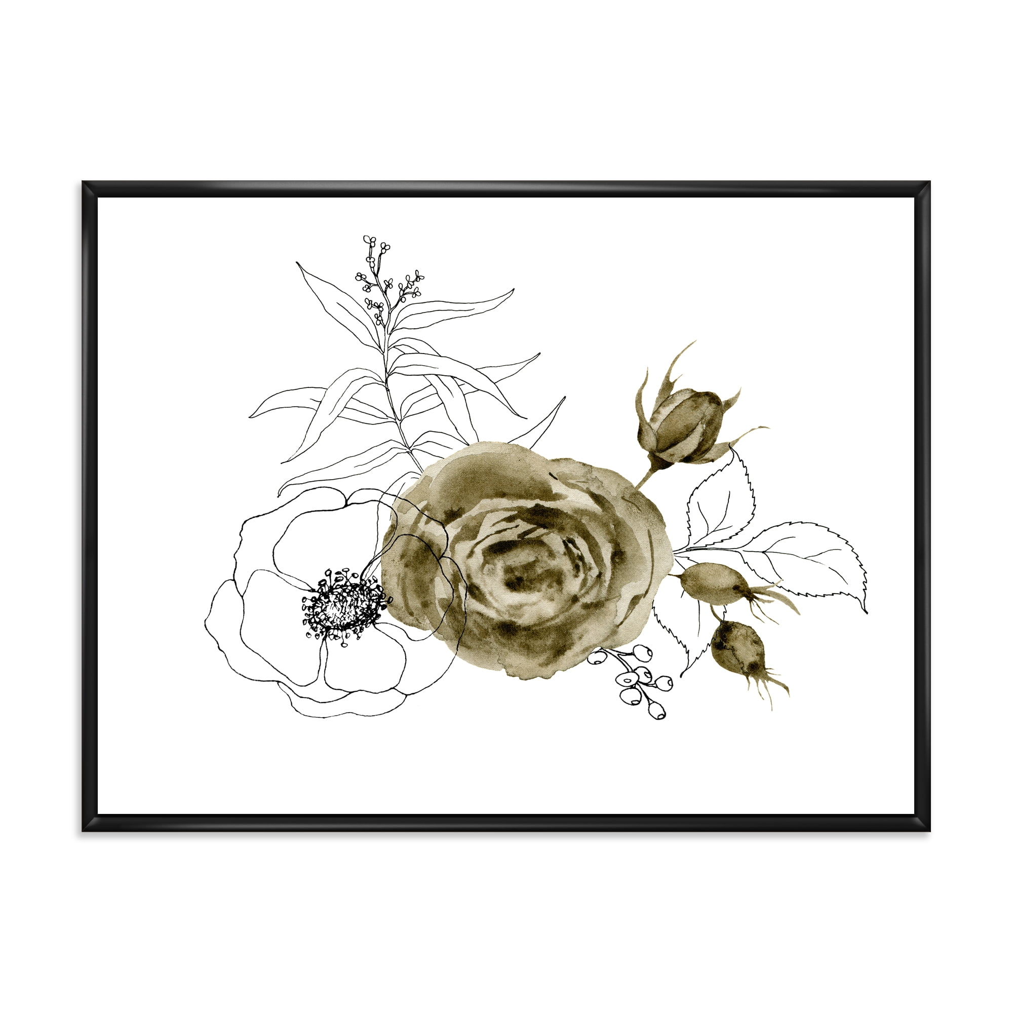 Designart 'Eucalyptus Branches With Anemone Bouquet Flower I' Traditional Framed Canvas Wall Art Print