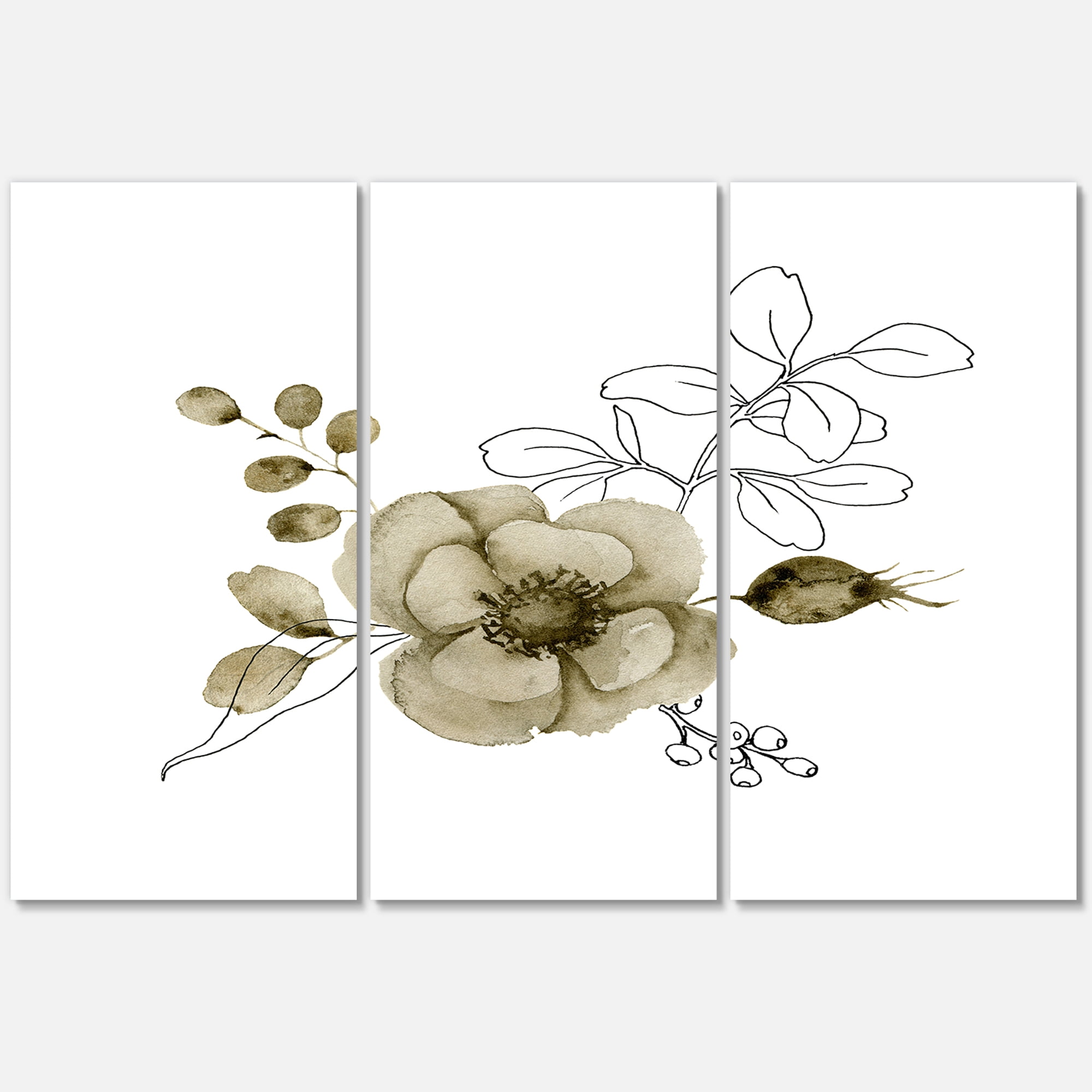 Designart ' Eucalyptus Branches With Anemone Bouquet Flower II ' Traditional Canvas Wall Art Print