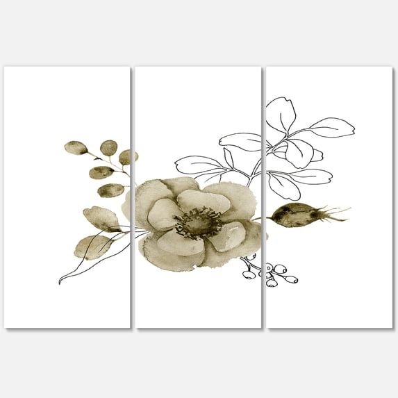 Designart ' Eucalyptus Branches With Anemone Bouquet Flower II ' Traditional Canvas Wall Art Print