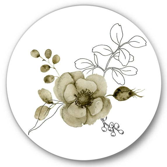 Designart 'Eucalyptus Branches With Anemone Bouquet Flower II' Traditional Circle Metal Wall Art 23x23 - Disc of 23