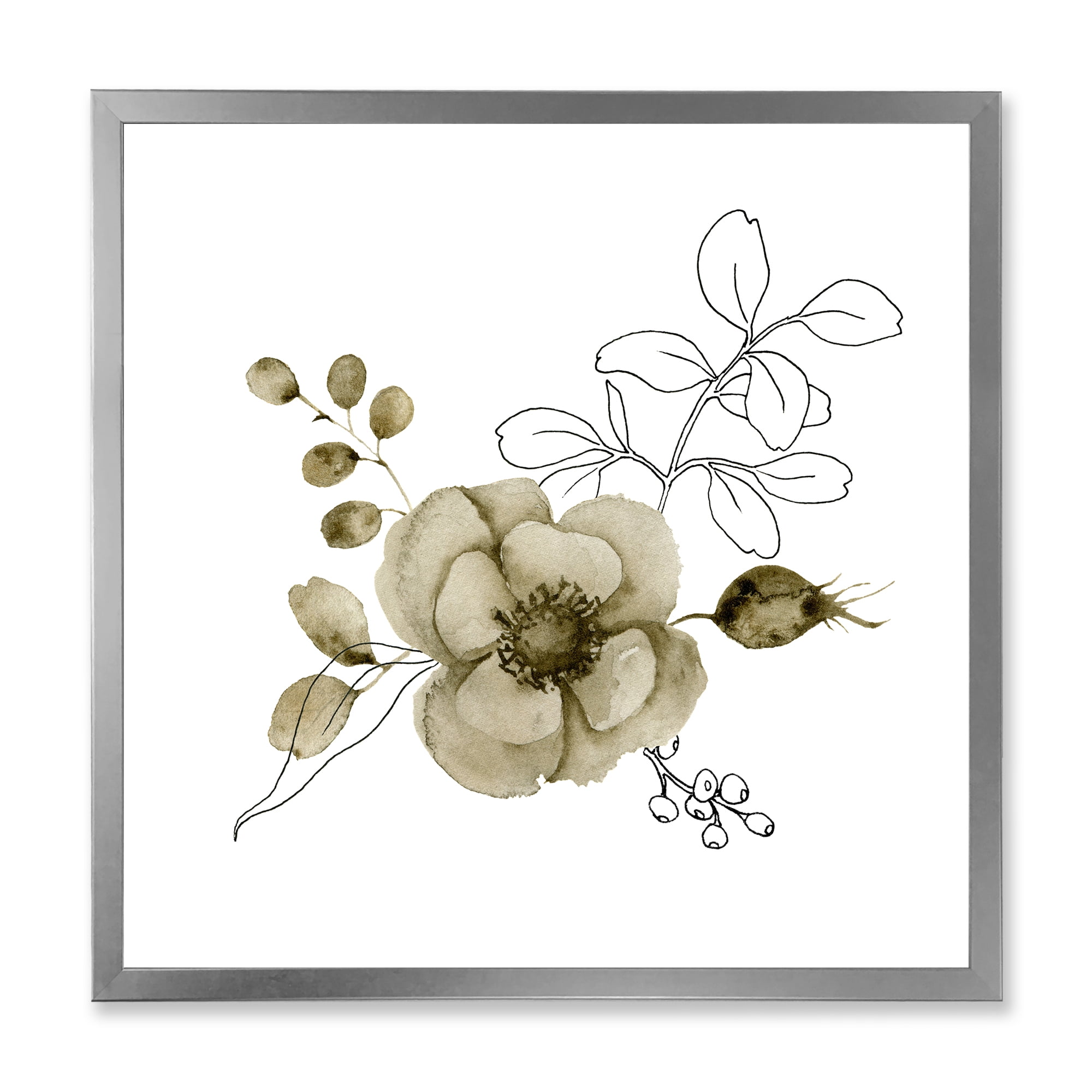 Designart 'Eucalyptus Branches With Anemone Bouquet Flower II' Traditional Framed Art Print