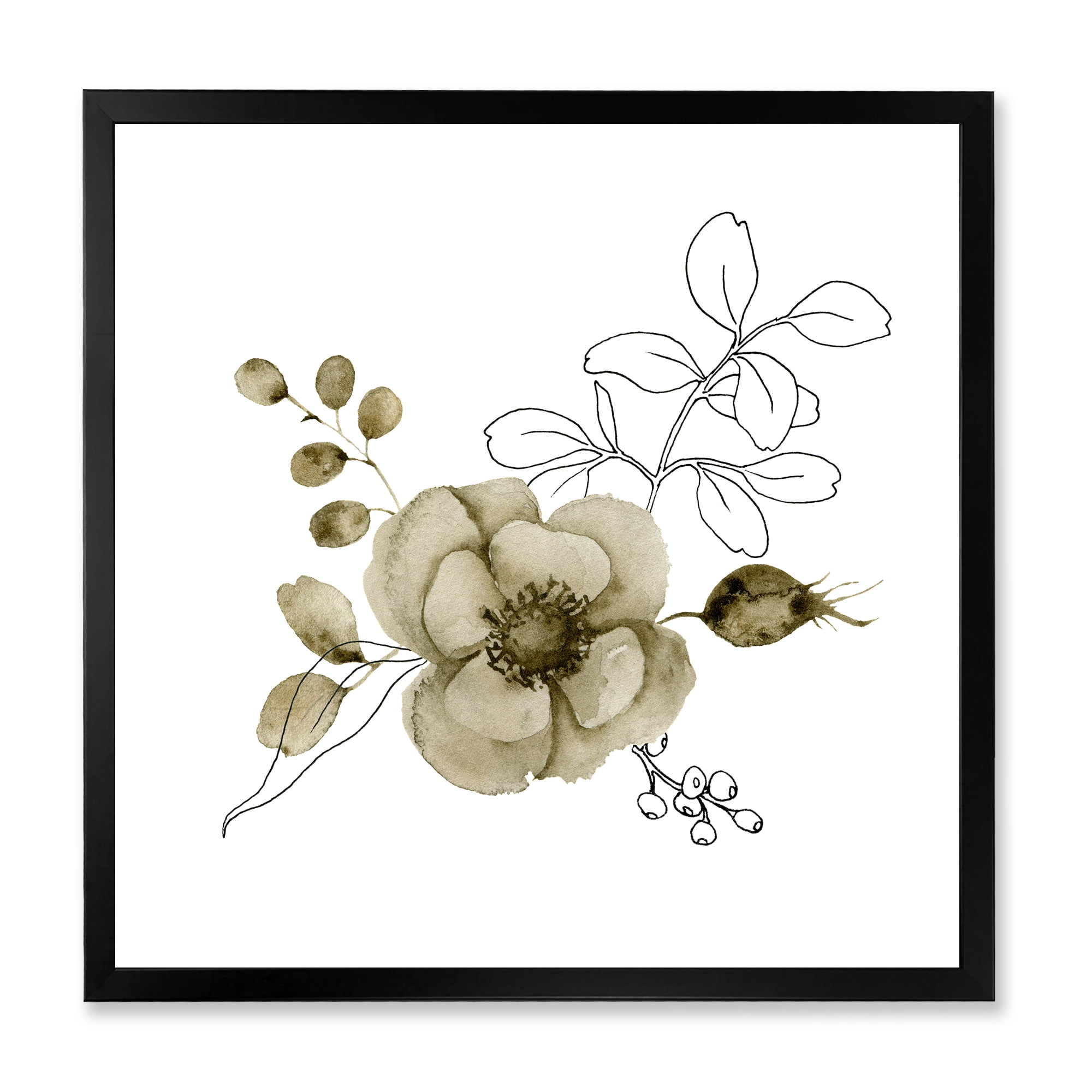 Designart 'Eucalyptus Branches With Anemone Bouquet Flower II' Traditional Framed Art Print