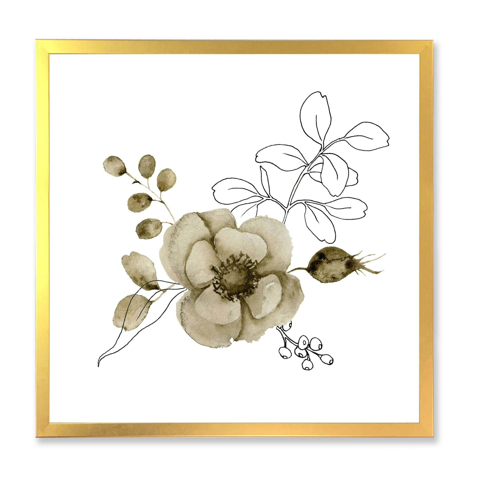 Designart 'Eucalyptus Branches With Anemone Bouquet Flower II' Traditional Framed Art Print