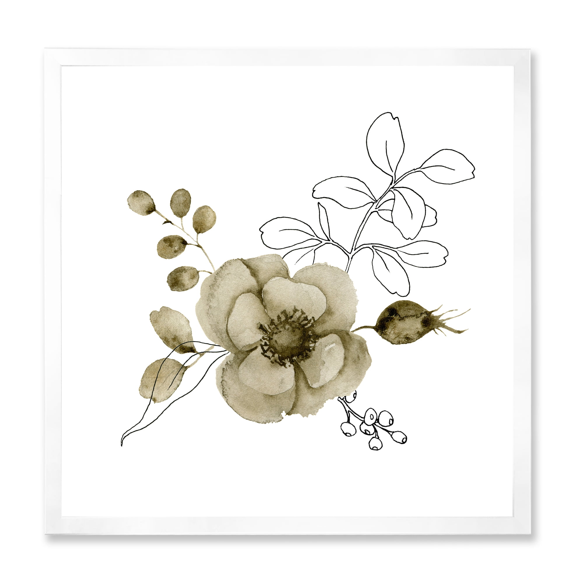 Designart 'Eucalyptus Branches With Anemone Bouquet Flower II' Traditional Framed Art Print
