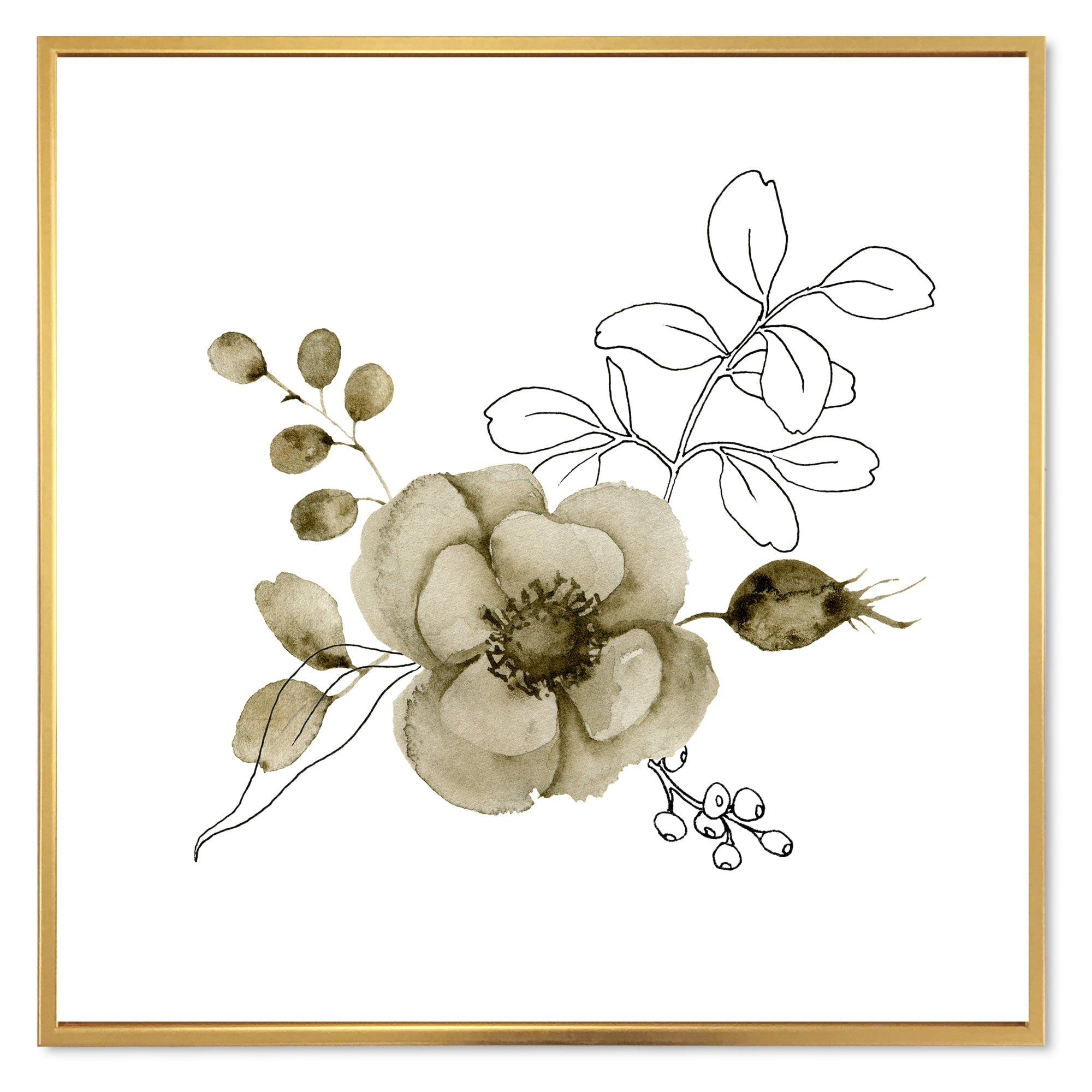 Designart 'Eucalyptus Branches With Anemone Bouquet Flower II' Traditional Framed Canvas Wall Art Print
