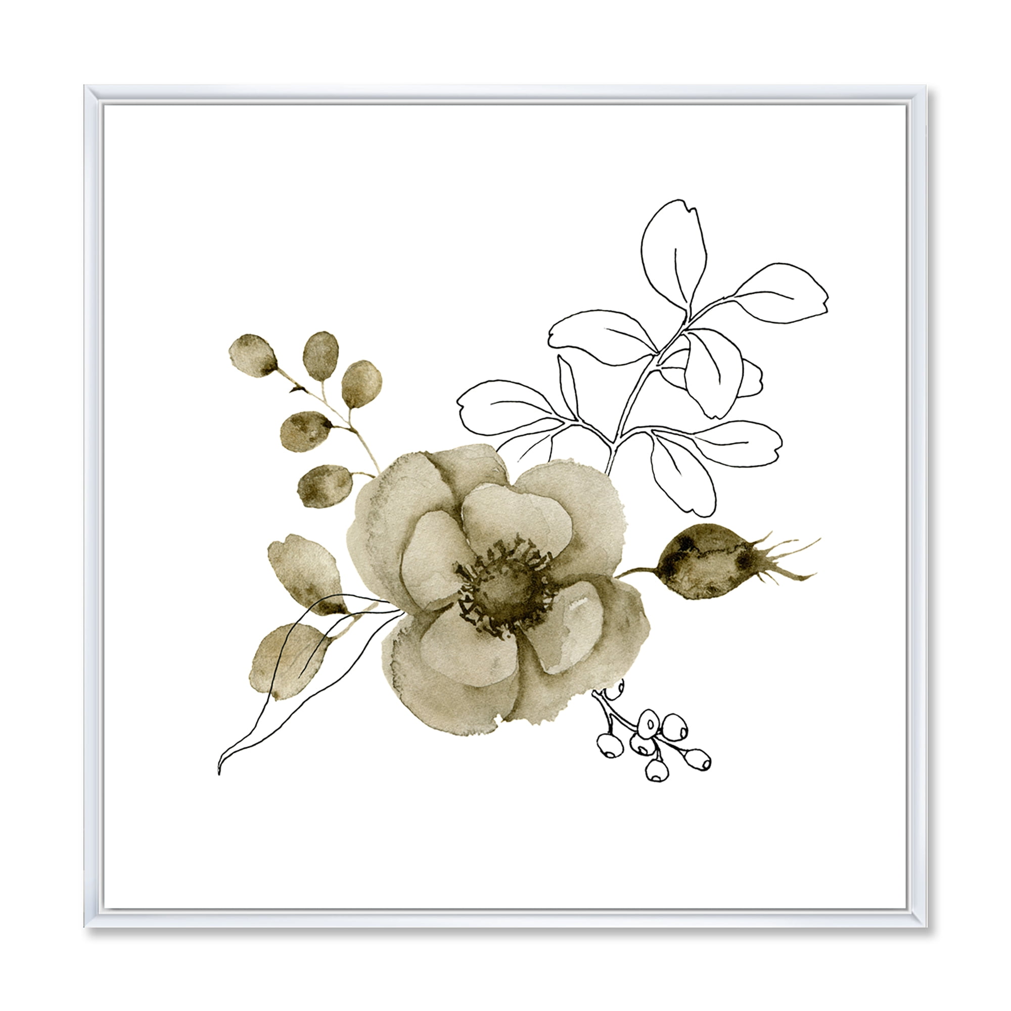 Designart 'Eucalyptus Branches With Anemone Bouquet Flower II' Traditional Framed Canvas Wall Art Print