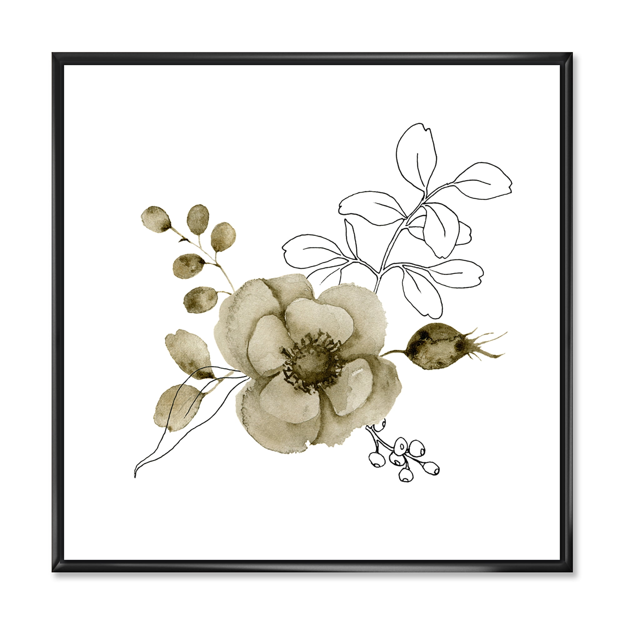 Designart 'Eucalyptus Branches With Anemone Bouquet Flower II' Traditional Framed Canvas Wall Art Print