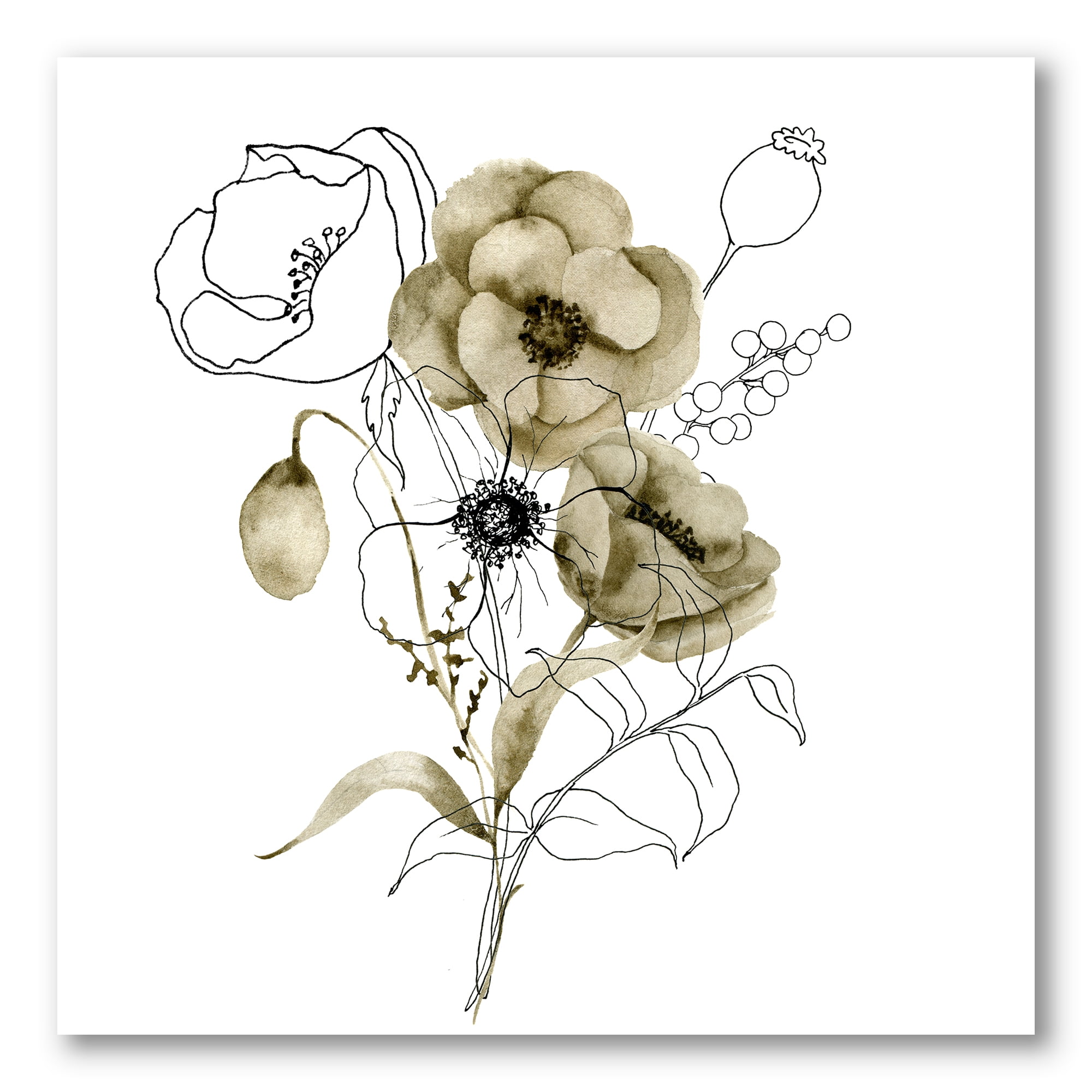 Designart ' Eucalyptus Branches With Anemone Bouquet Flower ' Traditional Canvas Wall Art Print