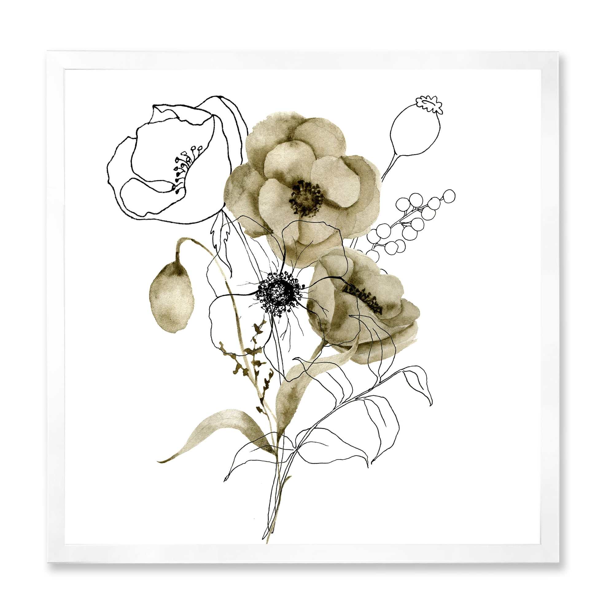 Designart 'Eucalyptus Branches With Anemone Bouquet Flower' Traditional Framed Art Print