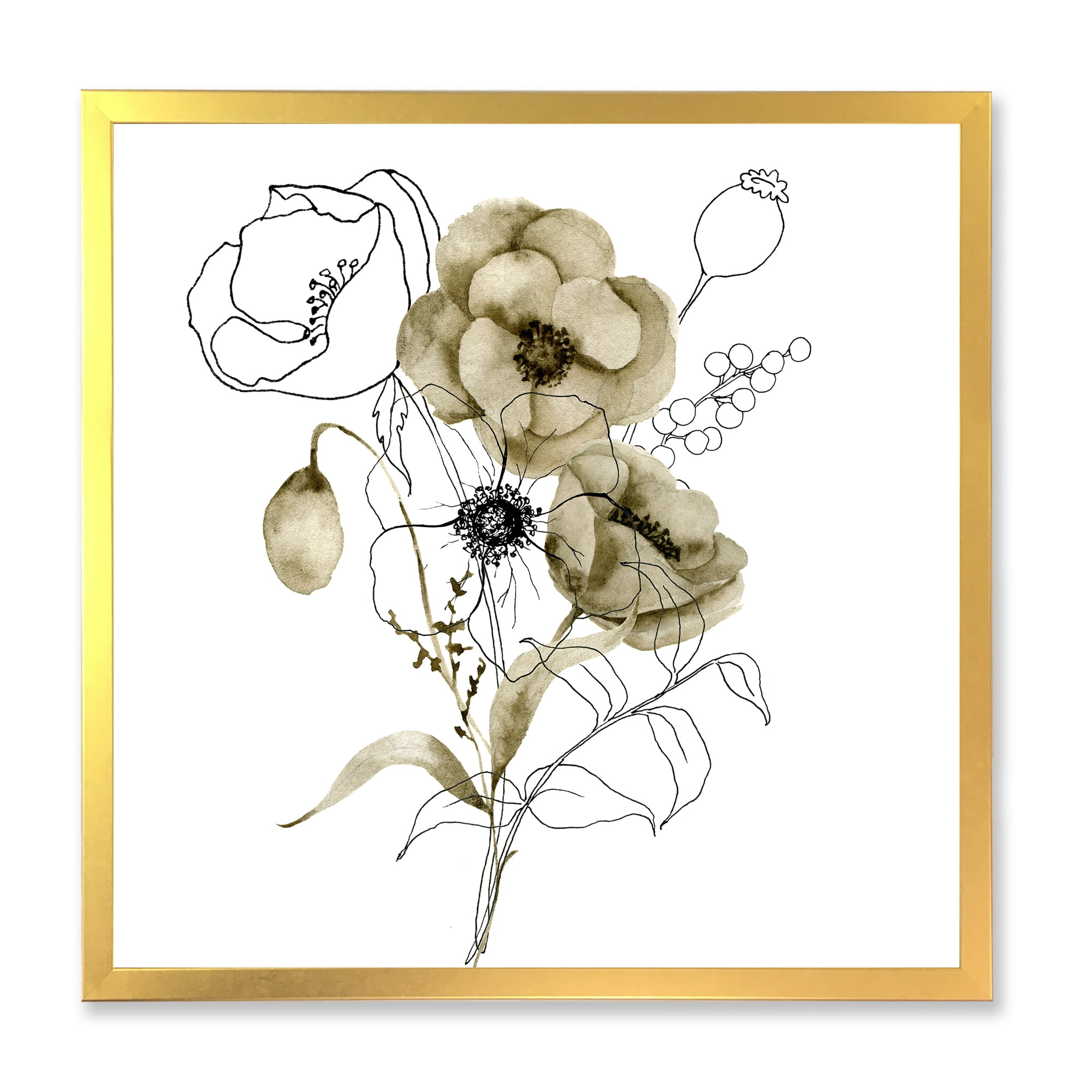 Designart 'Eucalyptus Branches With Anemone Bouquet Flower' Traditional Framed Art Print