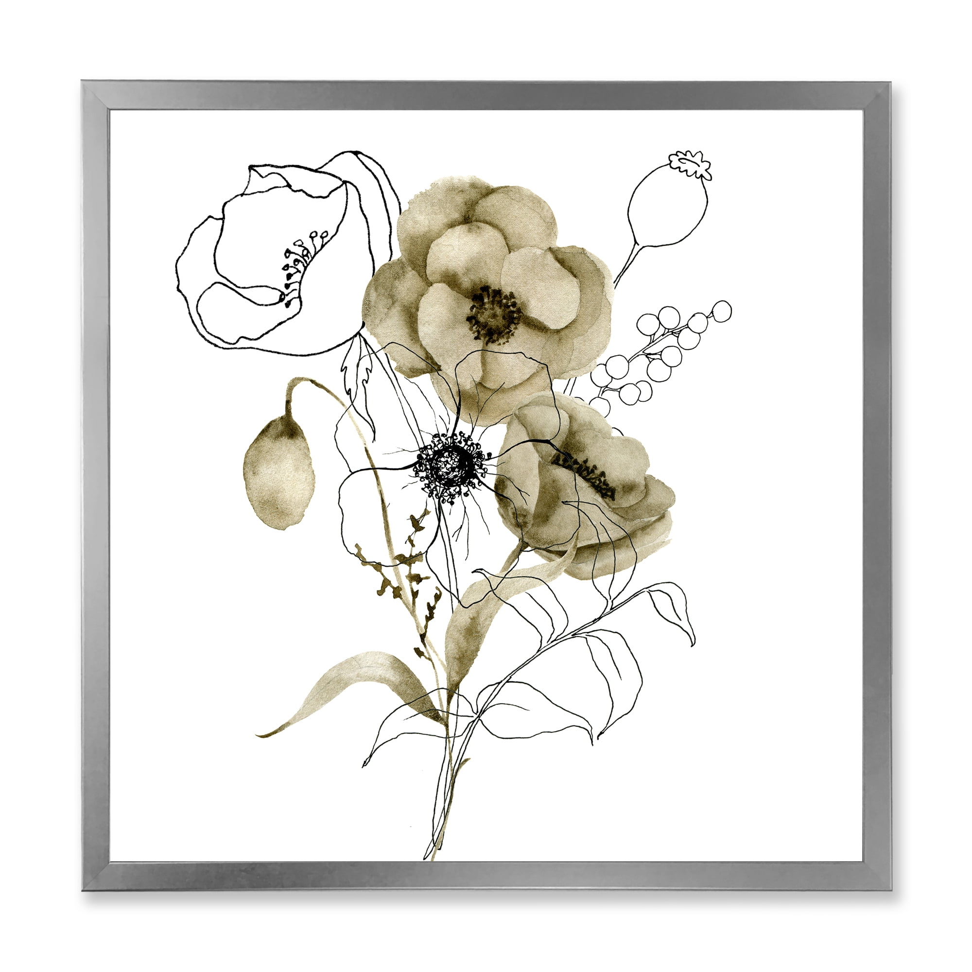Designart 'Eucalyptus Branches With Anemone Bouquet Flower' Traditional Framed Art Print