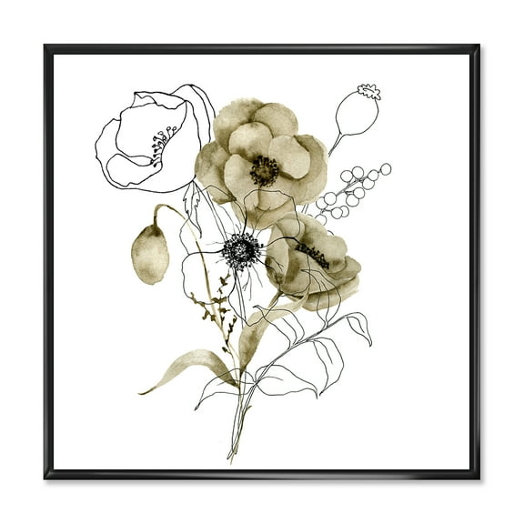 Designart 'Eucalyptus Branches With Anemone Bouquet Flower' Traditional Framed Canvas Wall Art Print