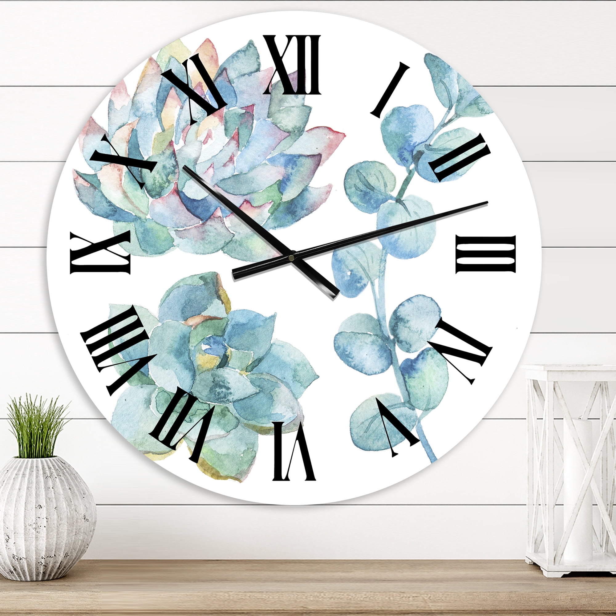 Designart 'Eucalyptus Leaves And Succulents' Traditional Wall Clock