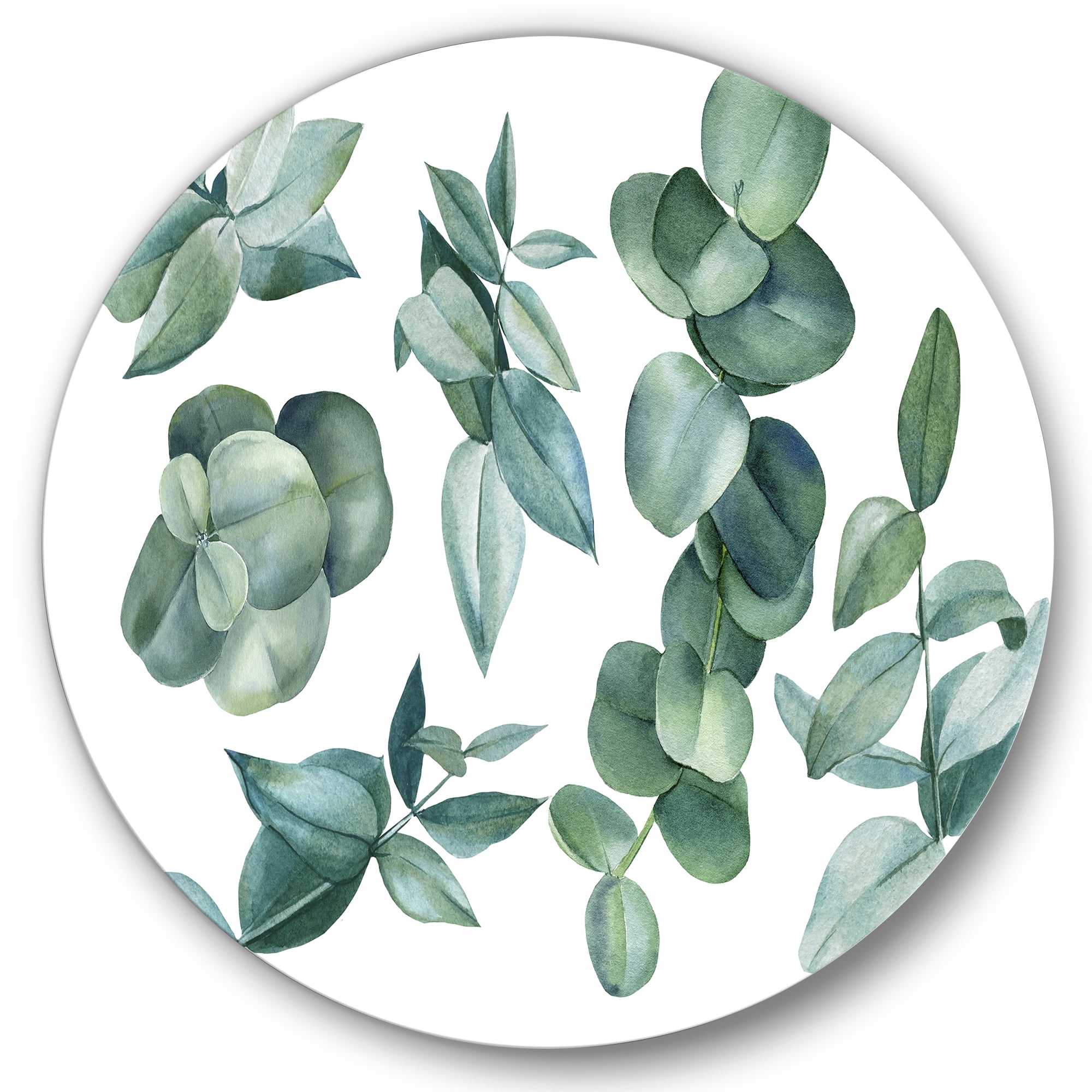 Designart 'Eucalyptus Leaves In Dark Green ' Traditional Circle Metal Wall Art 36x36 - Disc of 36