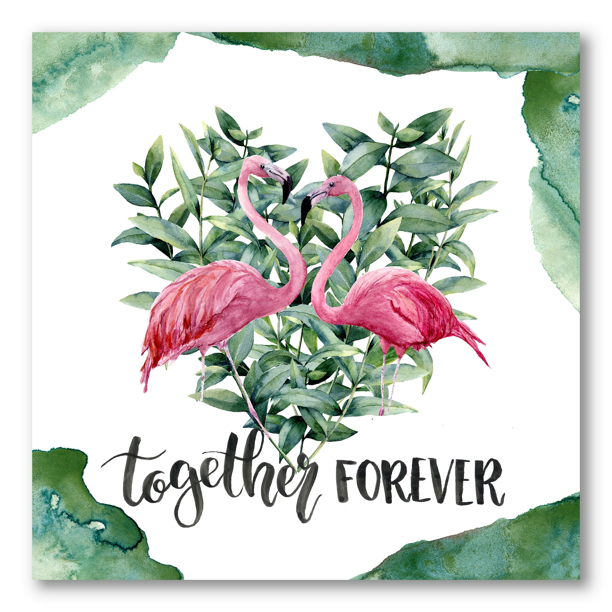 Designart ' Eucalyptus Leaves With Flamingo Floral Heart ' Traditional Canvas Wall Art Print