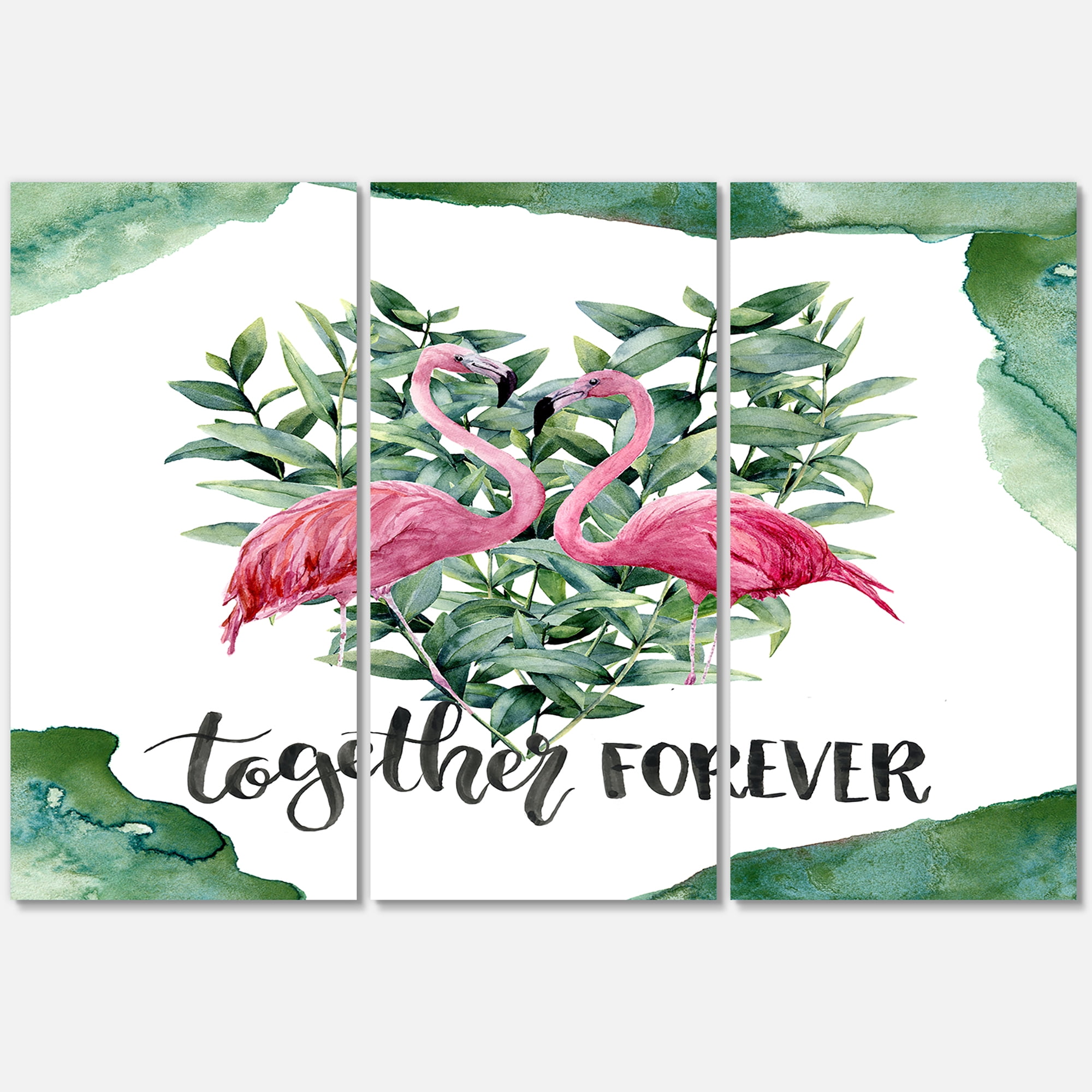 Designart ' Eucalyptus Leaves With Flamingo Floral Heart ' Traditional Canvas Wall Art Print
