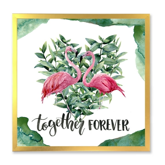 Designart 'Eucalyptus Leaves With Flamingo Floral Heart' Traditional Framed Art Print
