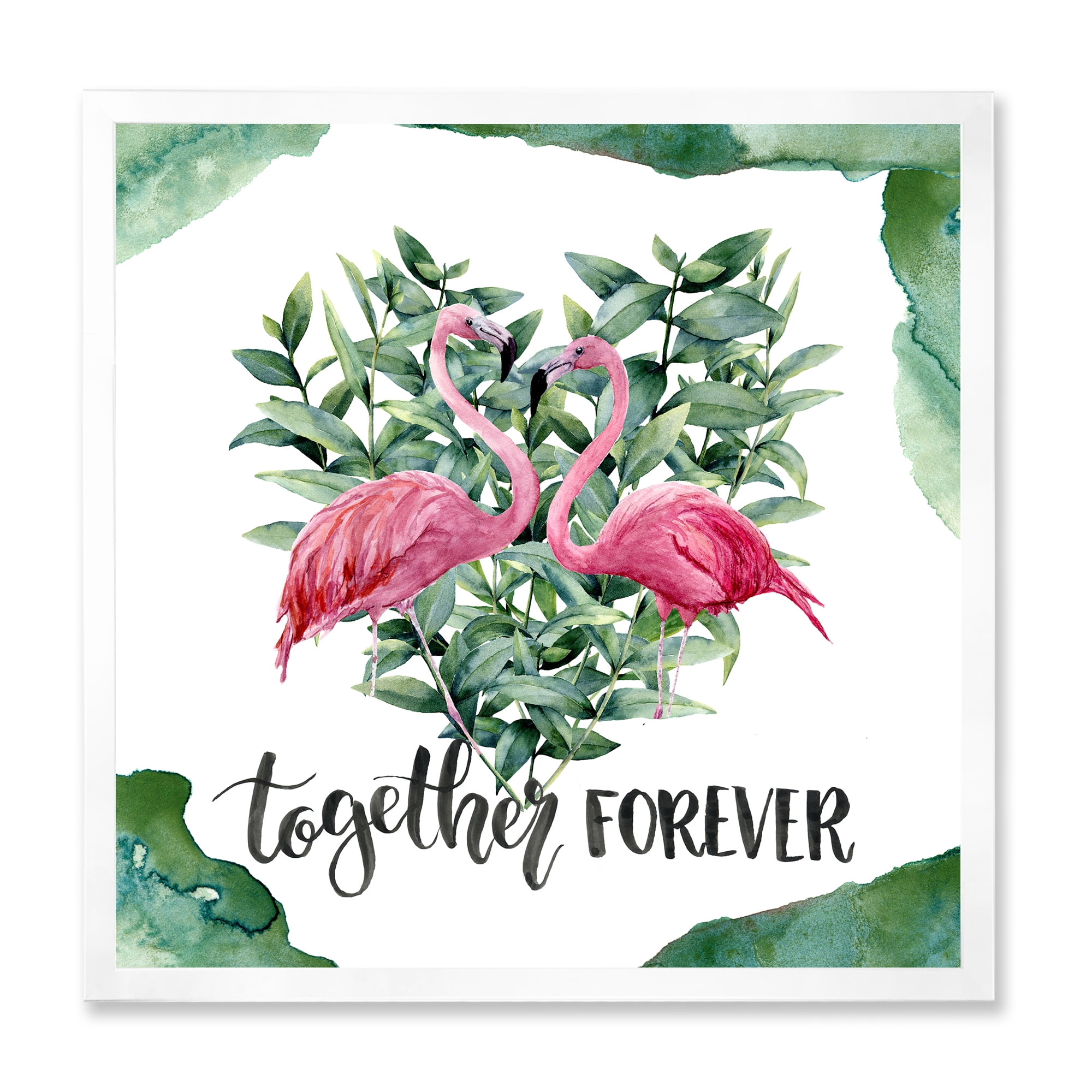Designart 'Eucalyptus Leaves With Flamingo Floral Heart' Traditional Framed Art Print