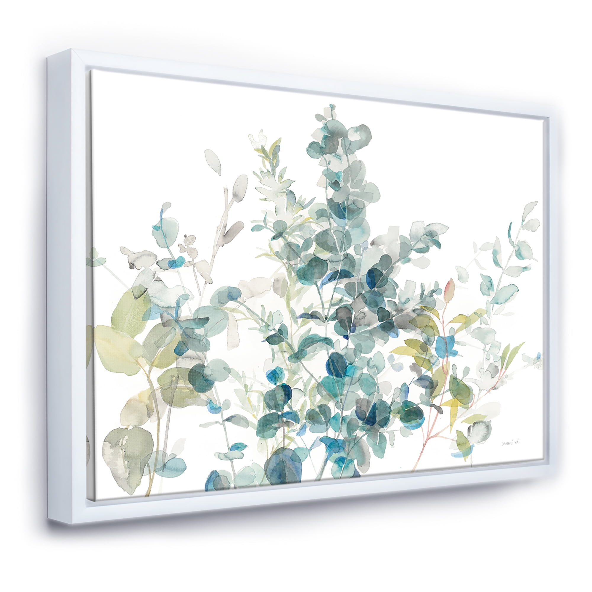 Eucalyptus Natural Element Framed Canvas Art in White Frame